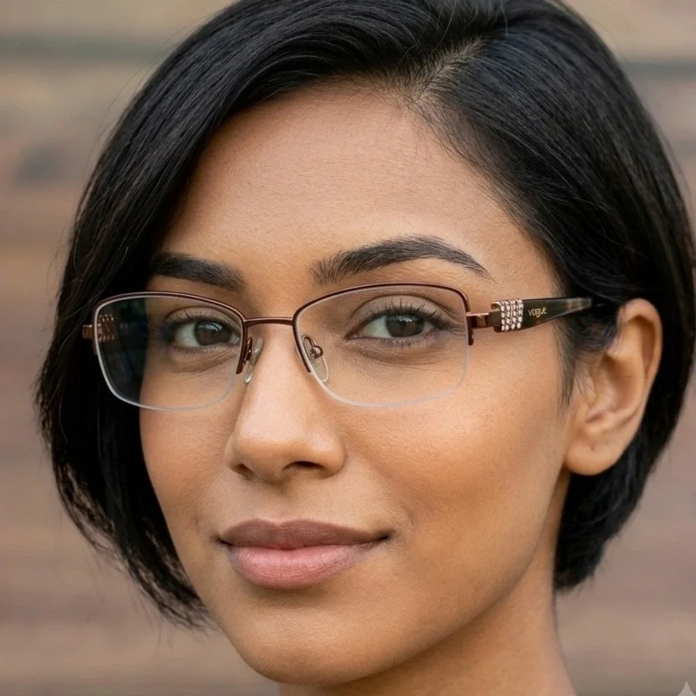 Vogue VO 3813-B 811 Brown Tortoise Crystal Semi Rimless Eyeglasses 51-17-135